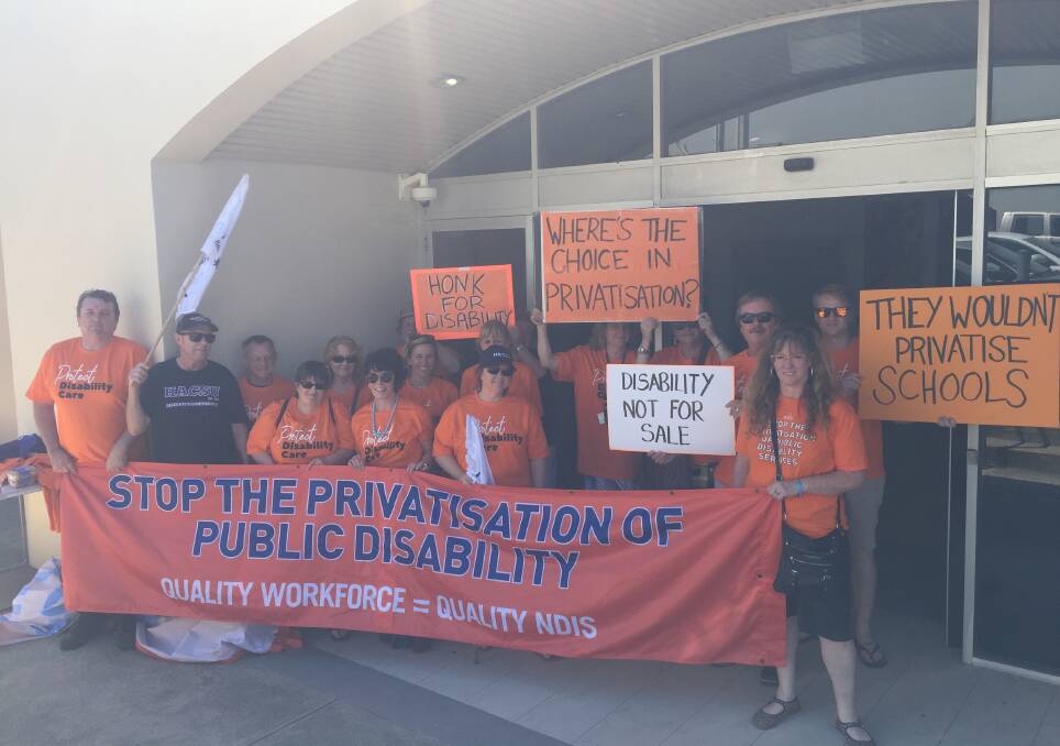 Disability sector workers rallied together in Warrnambool on Wednesday.