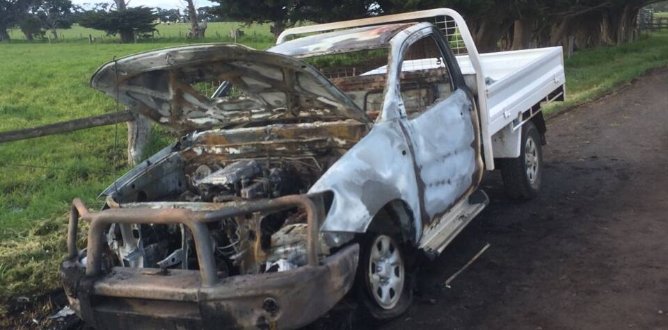Burnt out: Dylan Wareham, a 20-year-old builder from Mortlake, could not believe it when his ute was stolen and then torched.