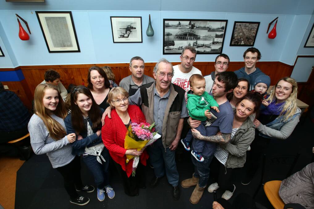 Warrnambool Savoy Cafe closed its doors on Sunday after Roslyn and Alan Tampion retired. They are pictured with four generations of their family. 140629DW57 Picture: DAMIAN WHITE