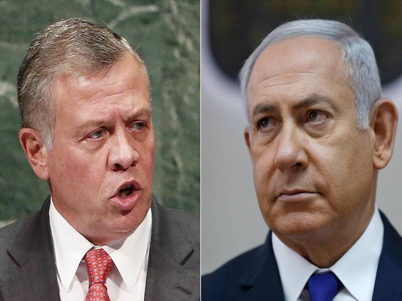 Jordan's King Abdullah (L) says he will end 25-year peace treaty that gave border land to Israel.