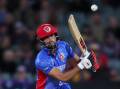 Ibrahim Zadran smashed 98 runs for Afghanistan in their ODI cricket match against Sri Lanka. (Matt Turner/AAP PHOTOS)
