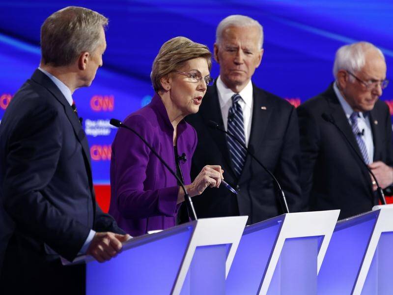 Democratic presidential candidates during their debate ahead of the Iowa primary.