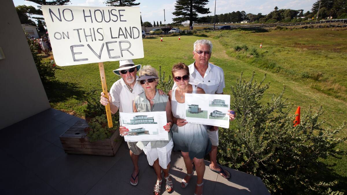 Port Fairy Gipps Street residents Gordon and Denise Harman and Jack and Jan Smits don't want a development built on the land behind them. 
