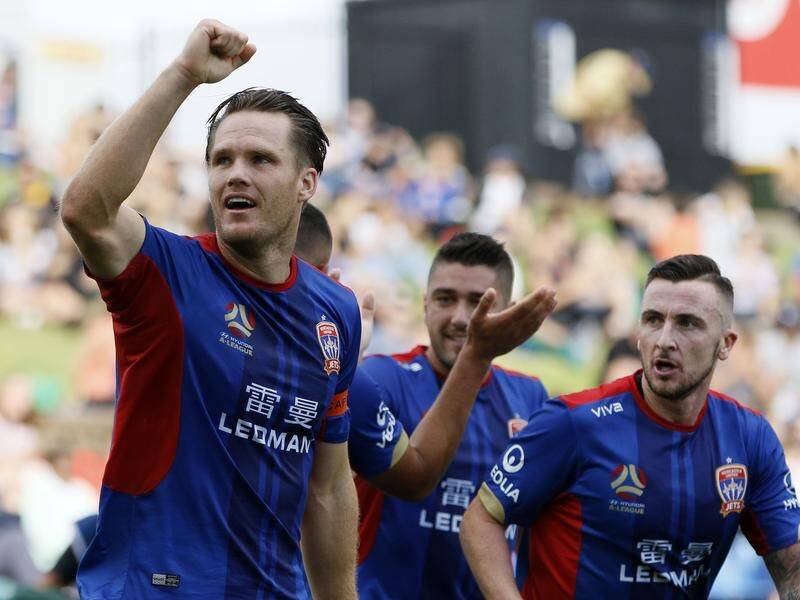 Nigel Boogaard has scored, ending a long goal drought in Newcastle's 2-0 win over Melbourne Victory.