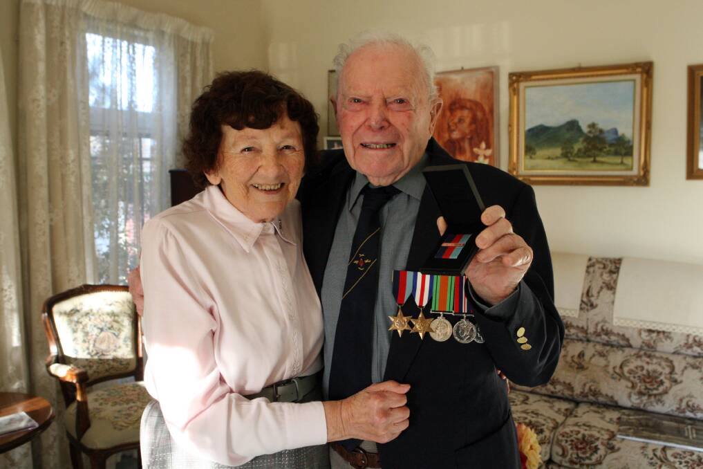 Wannon MP Dan Tehan presented a Bomber Clasp to Jim Vick from Warrnambool. Pictured: Patricia Vick and her husband Jim Vick. 140821LP67 Picture:LEANNE PICKETT