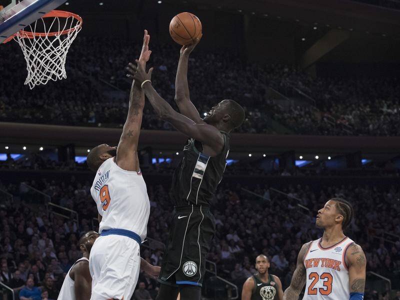 Australian Thon Maker has notched 7 points and 3 rebounds in Milwauke's NBA victory over New York.