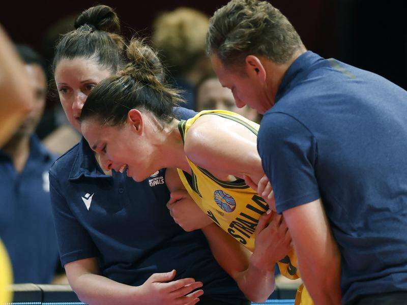Bec Allen's World Cup is in doubt after being forced off with suspected rib damage against Serbia. (Mark Evans/AAP PHOTOS)