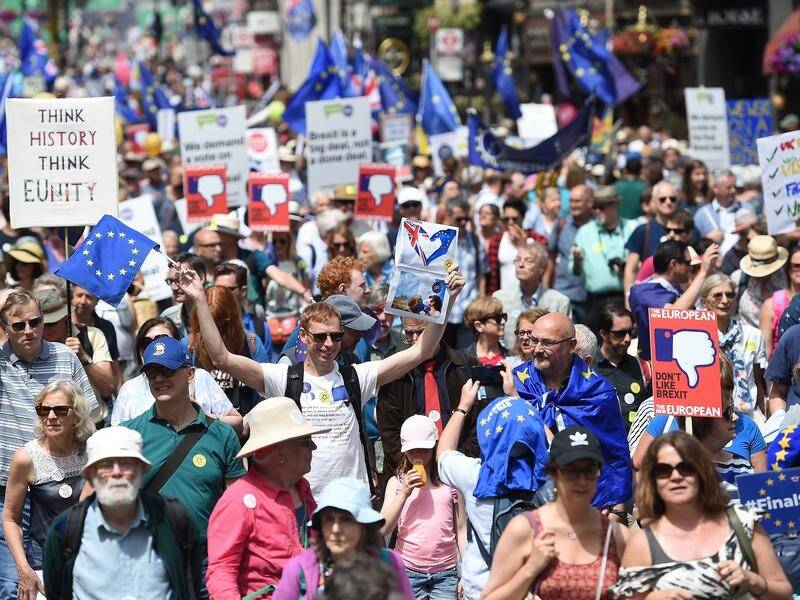 Thousands of pro-EU supporters have marched in London to demand a vote on the final Brexit deal.