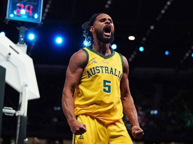 A Patty Mills three-pointer has given Australia an 87-84 win over Argentina in an Olympics warm-up.