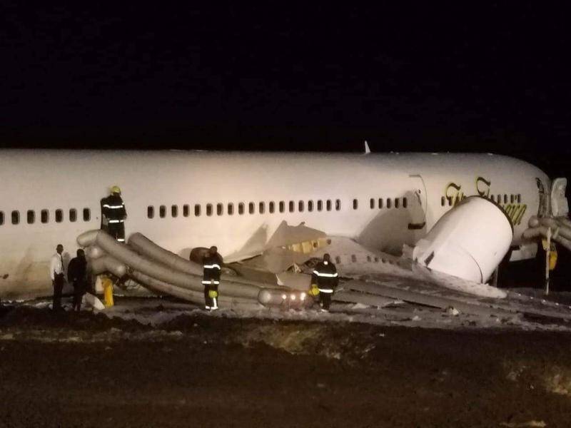 The Fly Jamaica flight skidded off the runway into sand during the emergency landing, in Georgetown.