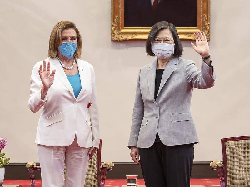 Nancy Pelosi has left Taiwan, telling President Tsai Ing-wen the US "will not abandon" the island. (AP PHOTO)