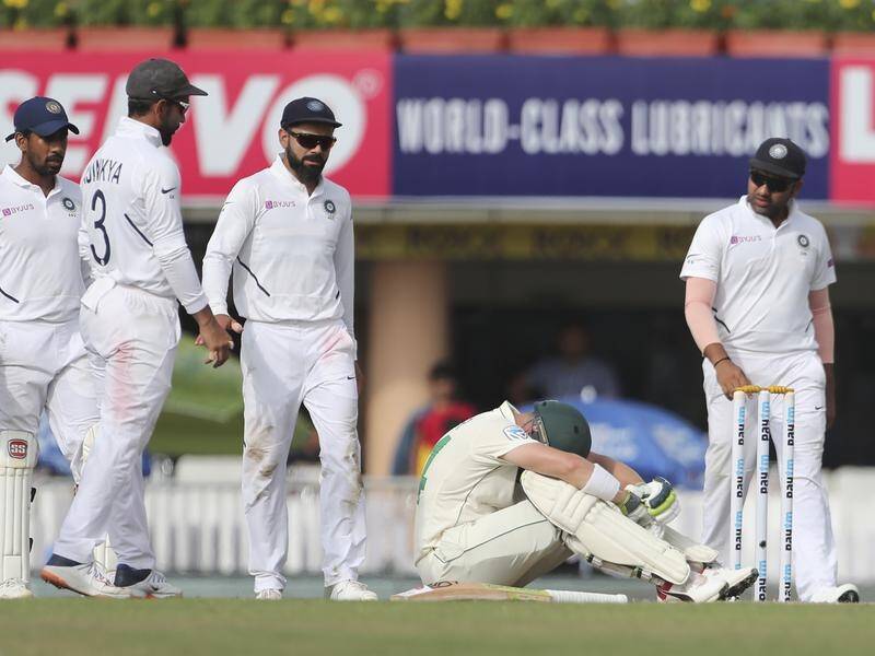 South Africa's Dean Elgar was hit by a delivery by India's Umesh Yadav in the third Test.