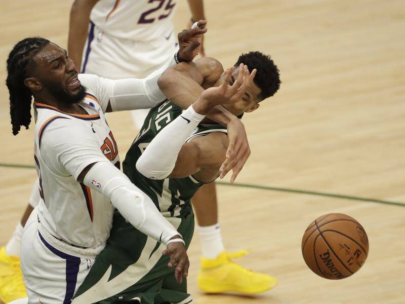 Milwaukee star Giannis Antetokounmpo (r) has unsurprisingly been targetted in the NBA Finals.