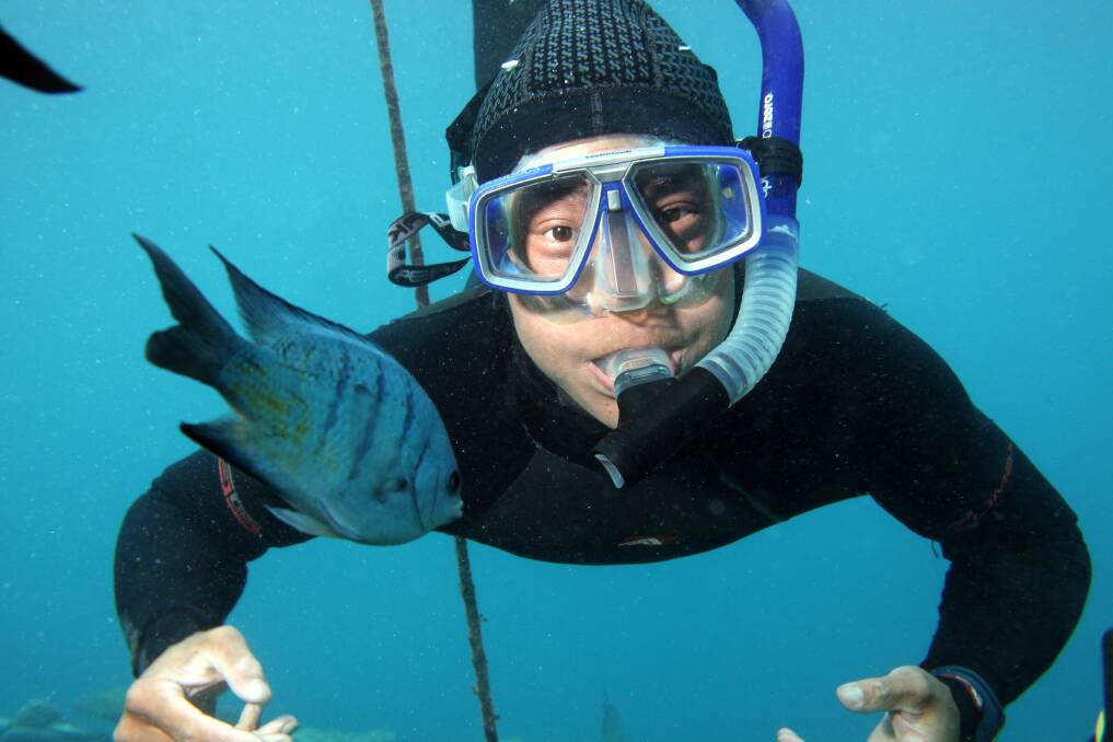 Being under the sea is where Deakin University Warrnambool marine science graduate Jon Lau likes to be. 
Photo: Supplied