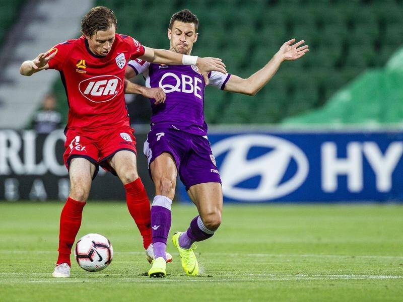 Joel Chianese (right) almost snatched victory for Glory in the A-League stalemate with Adelaide.