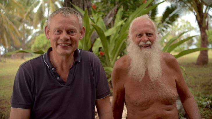 Clunes hangs out with real-life Robinson Crusoe Dave Glasheen on Restoration Island. 