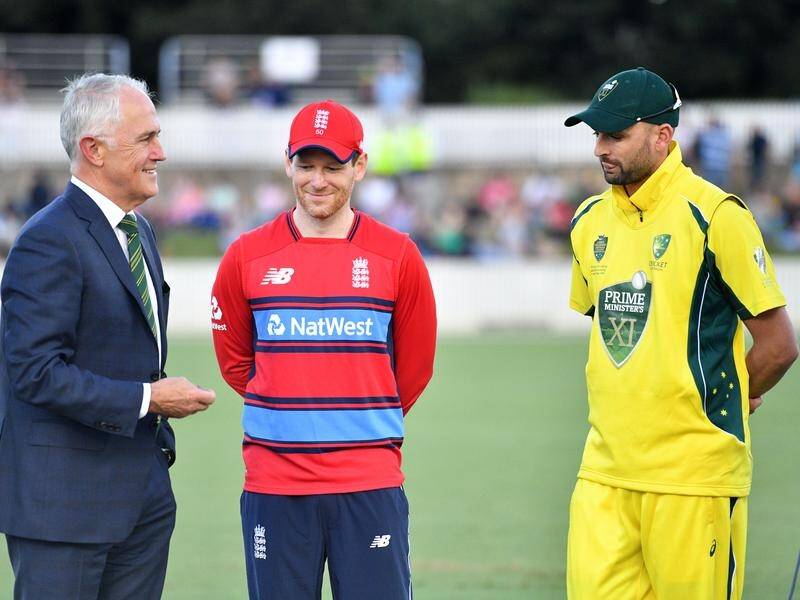 England have thrashed the Prime Minister's XI in Canberra by eight wickets in their T20 tour match.