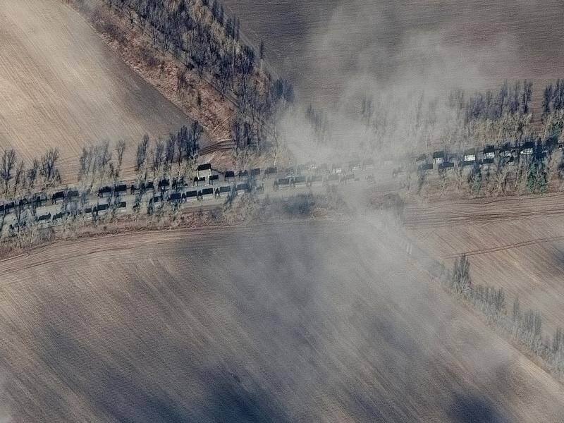 A convoy of Russian ground forces stretching 5km is 64km from Kyiv, satellite images show.
