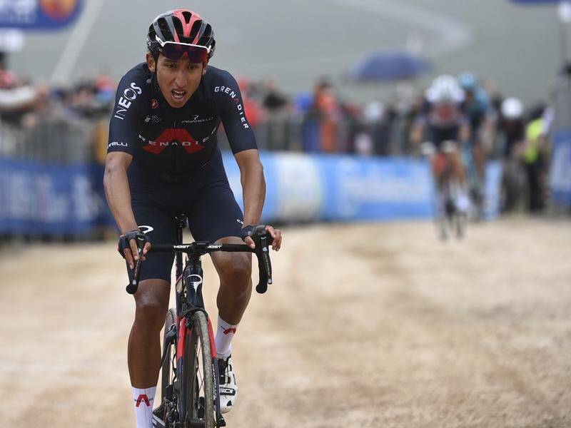 Egan Bernal leaving his rivals in the gravel to take the ninth stage of the Giro at Campo Felice.