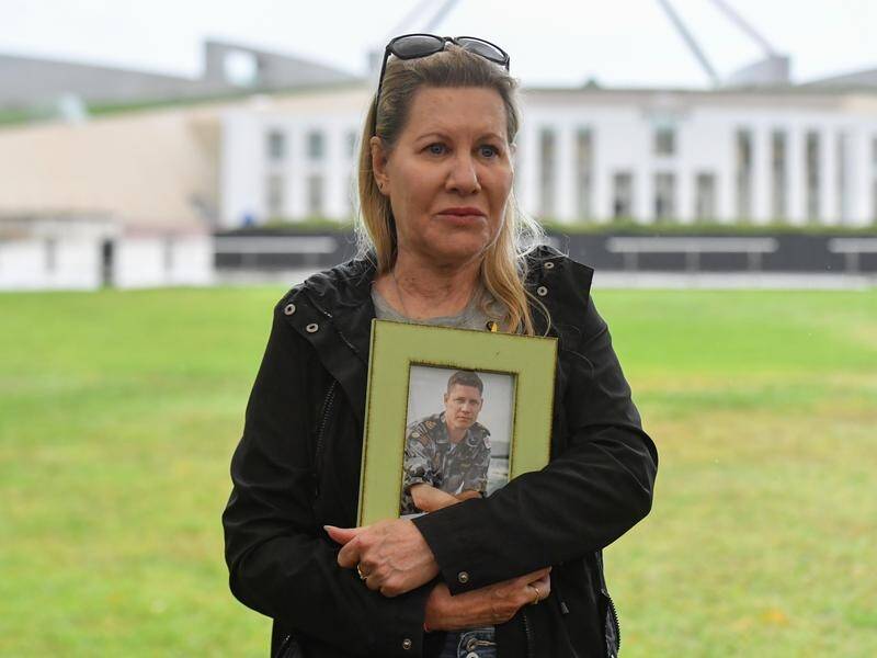 Julie-Ann Finney told of how her son David was discharged from the navy while on his hospital bed. (Mick Tsikas/AAP PHOTOS)