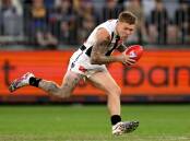 Collingwood star Jordan De Goey has been banned for three games by the AFL tribunal for a high bump. (Richard Wainwright/AAP PHOTOS)