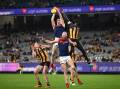 Melbourne are excited about Jacob van Rooyen, seen taking a mark against Hawthorn here. (Joel Carrett/AAP PHOTOS)