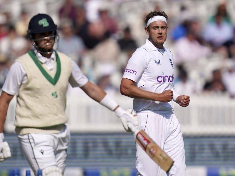 Stuart Broad's five-wicket haul helped England dismiss Ireland for 172 . (AP PHOTO)