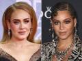 Adele, left, and Beyonce lead the nominees for the coveted album of the year trophy at the Grammys. (AP PHOTO)
