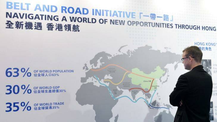 A poster promoting China's "One Belt One Road" initiative in Hong Kong. The People's Republic is looking to change the shape of geopolitics. Photo: supplied