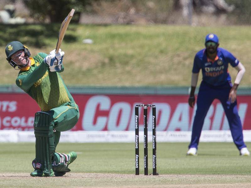Rassie van der Dussen blasts another boundary in his brilliant ton for South Africa against India.