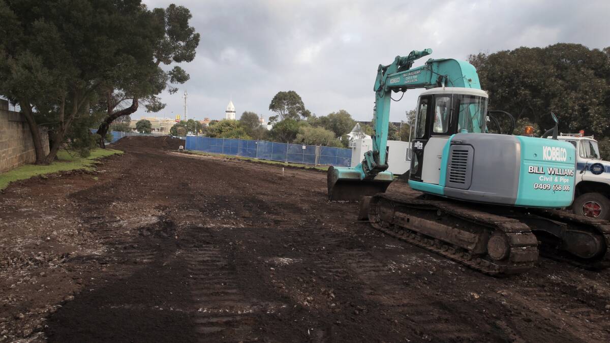 Work is under way at Warrnambool’s Swan Reserve, with a state-of-the-art playground expected to be complete by September. Picture: ROB GUNSTONE