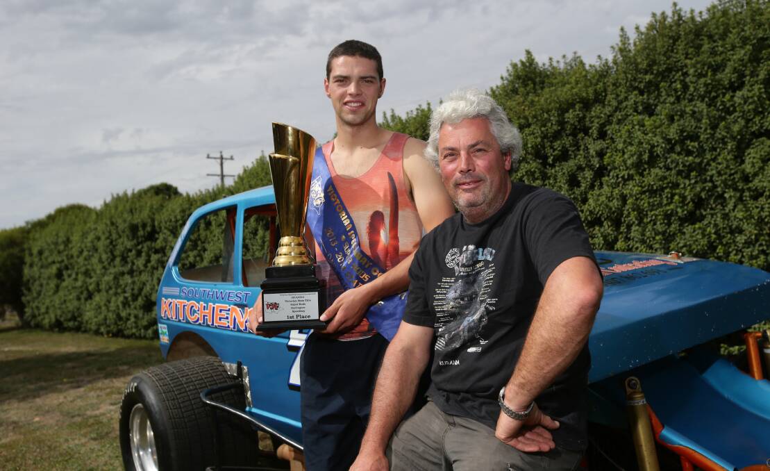 Michael McDonald (left) is the first rookie to win the Victorian Super Rod title. His father Jeffrey vacated the driver’s seat to make it possible.