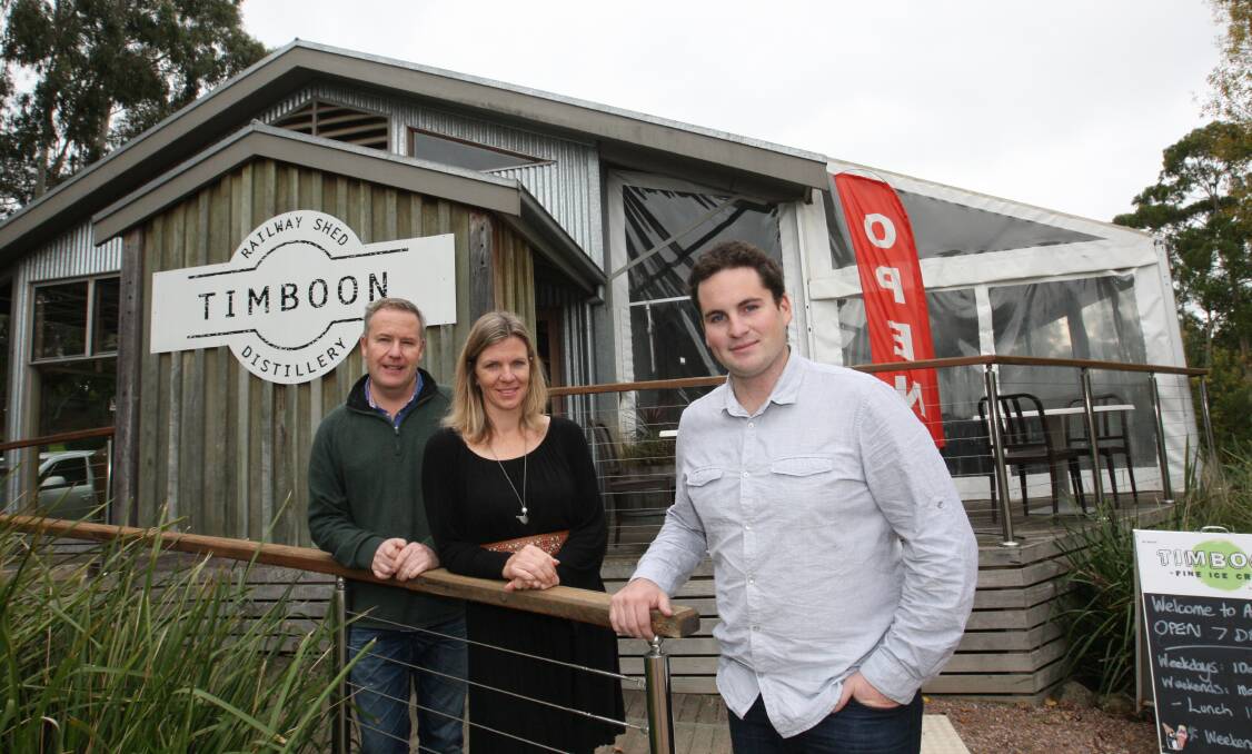 Tim Marwood and Caroline Simmons say a sad farewell to the Timboon Railway Shed Distillery as new owner Josh Walker prepares to take over the reins. Picture: VICKY HUGHSON