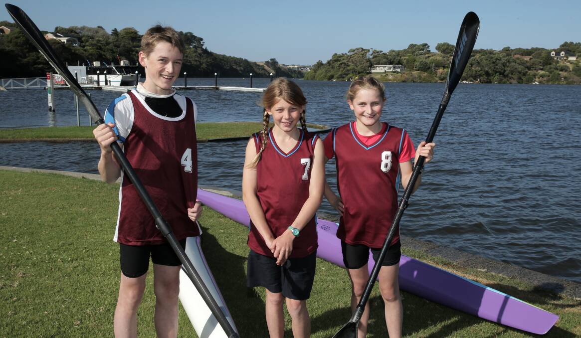 Warrnambool kayakers Isaac, 16, Ellie, 12, and Alana Johnson, 14, will contest the Victorian championships in Melbourne this weekend.  