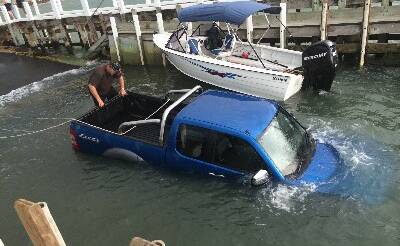 A Saturday fishing expedition turned sour when this four-wheel-drive ute came to grief while the driver was launching a boat.