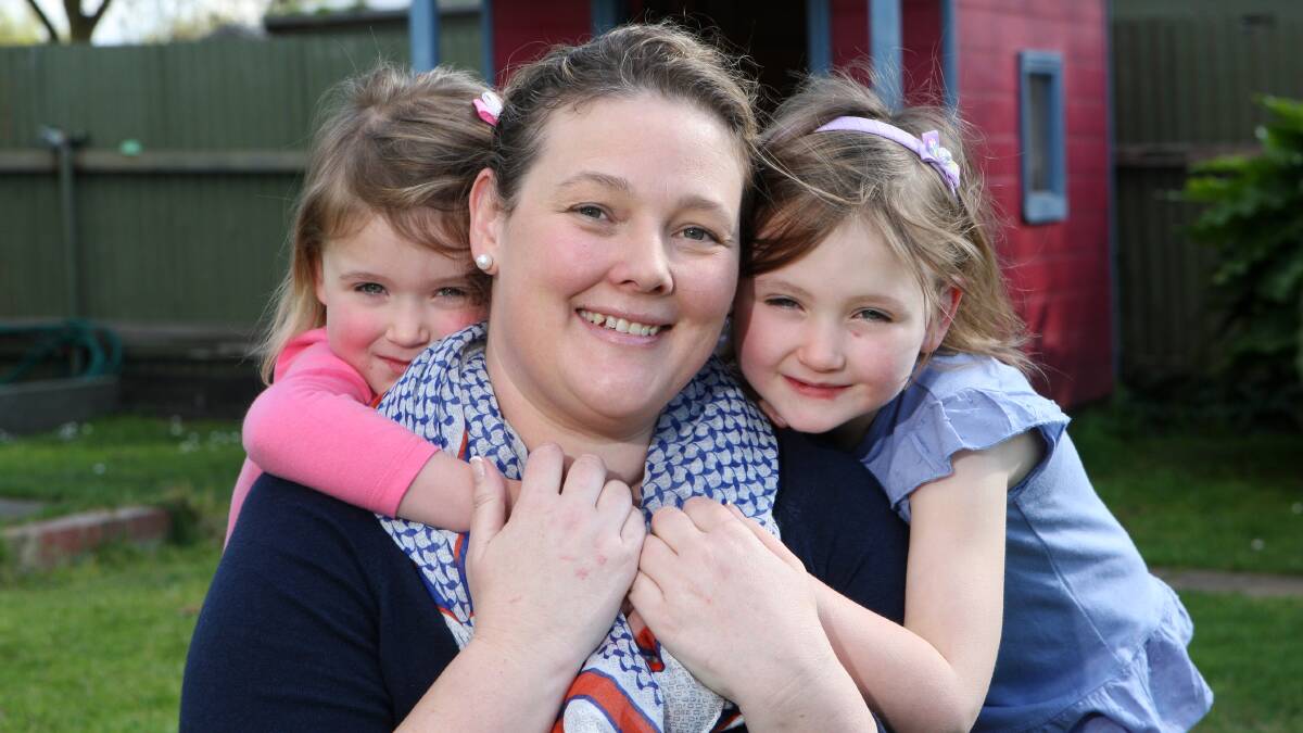 Terang mother Amanda Faulkner, 38, is enjoying life with daughters Abbie, 3, and Lila, 6, after a swift response by ambulance crews to her heart attack in April. Picture: AARON SAWALL