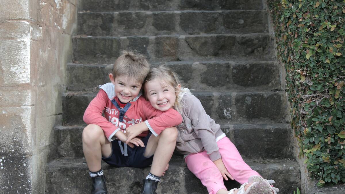  The Hansen siblings from Yambuk, Sunny, 7, and Clara, 5, took it one step at a time at Flagstaff Hill. 