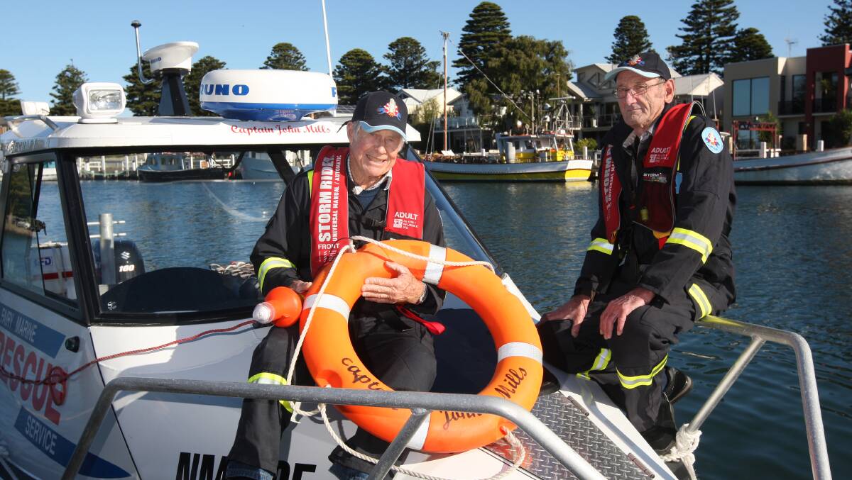 Jock Bromell (left) and Howard Willoughby from the Port Fairy Marine Rescue Service, which is lobbying for a better deal for the region’s coastal rescue bodies.