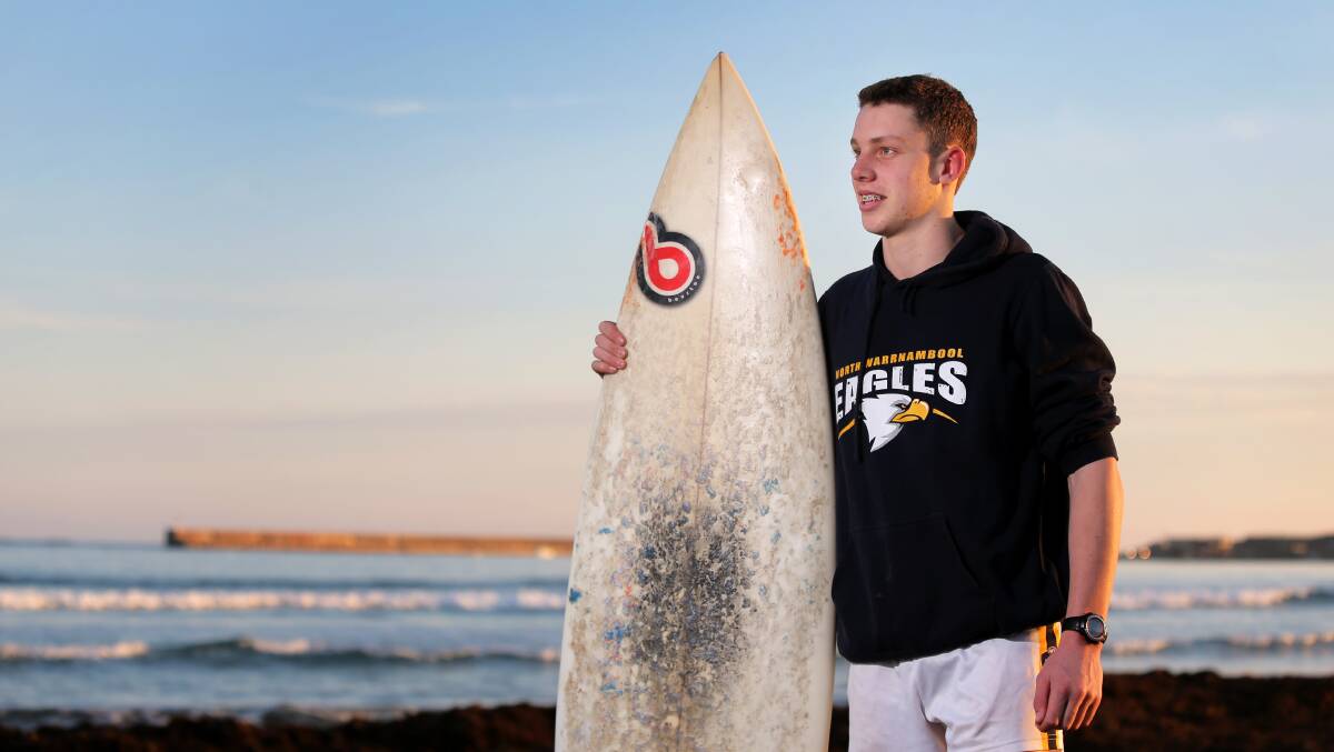 North Warrnambool Eagles forward Josh Corbett, 18, has put surfing on hold while he concentrates on the team’s finals campaign and completing his VCE at Emmanuel College. 