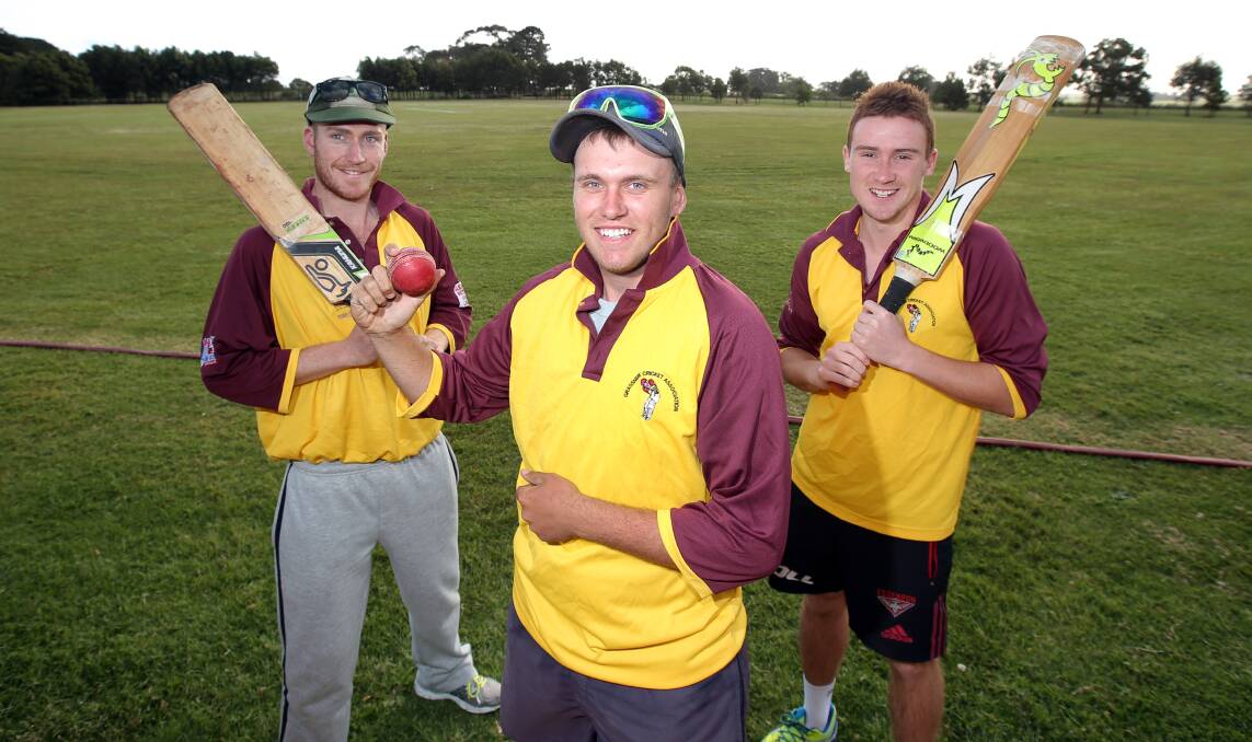 Brendan Chatfield  (left) and Anthony Martin from Killarney cricket club and Sam McKinnon from Purnim will line up for Grassmere Cricket Association in the Western Waves Festival of Cricket Twenty20 tournament today.