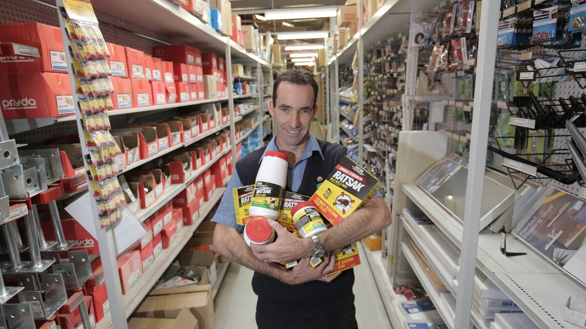Ponting’s operations manager Pat Lane with stocks of mouse traps and bait which are in demand as the annual rodent problem hits. Picture: VICKY HUGHSON