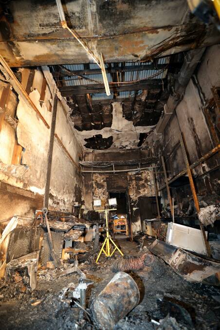 The damage inside the exchange building after the disaterous fire which crippled communications across the region. 
