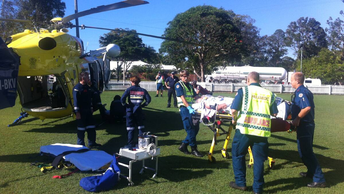 A Warrnambool cyclist was flown to Nambour Hospital in a stable condition after being hit by a truck on Queensland's Sunshine Coast. Picture: RACQ CareFlight