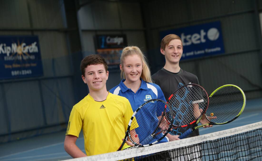 After good performances at Tennis Ballarat championships, Ben Warren, 15 (left), Sophie Drake, 16, and Ben Wilde, 15, are primed for their next competitive challenges. 140703VH61 Picture: VICKY HUGHSON