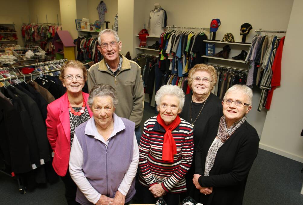 Vinnies op shop volunteers (left to right) Nell Dorney (39 years of service), Ray Kenneally (40 years), Joyce Lehmann (44 years), Margaret McNarmara (26 years), Shirley Claven (27 years) and Colleen Ryan (22 years) in the Warrnambool store where they regularly contribute their time. 140714AM15 Picture: ANGELA MILNE