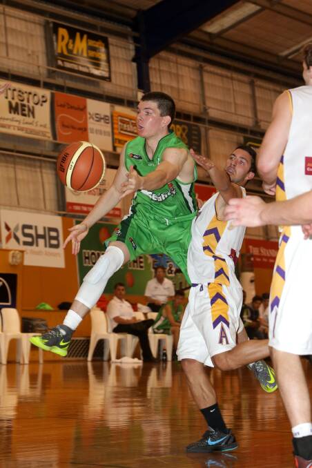The Seahawks’ Damian Gray gets airborne in his side’s Big V win over the Altona Gators on Saturday. 