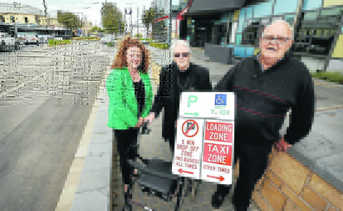 Warrnambool City councillor Kylie Gaston (left) with Margaret and Jack Daffy at the new disabled parking space outside the Lighthouse Theatre.