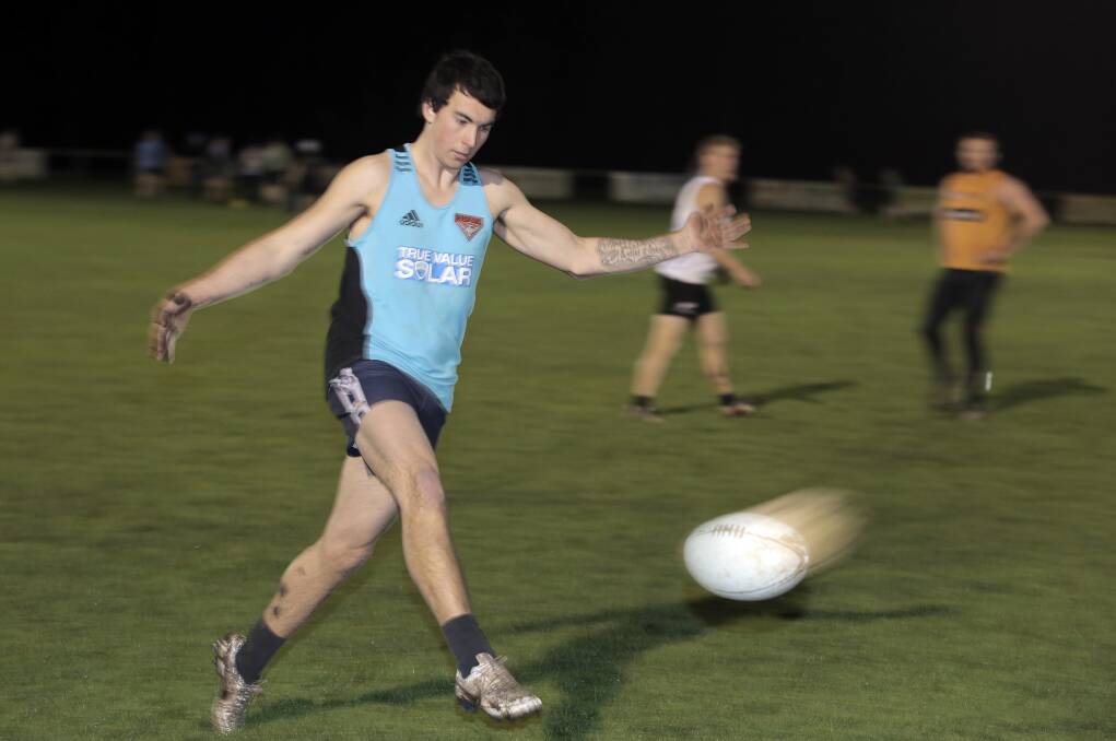 Josh Irving balances up during a skills session at Nirranda this week as the Blues prepare for their round 18 encounter with Timboon Demons. Irving was last night named on interchange.140805RG13 Picture: ROB GUNSTONE