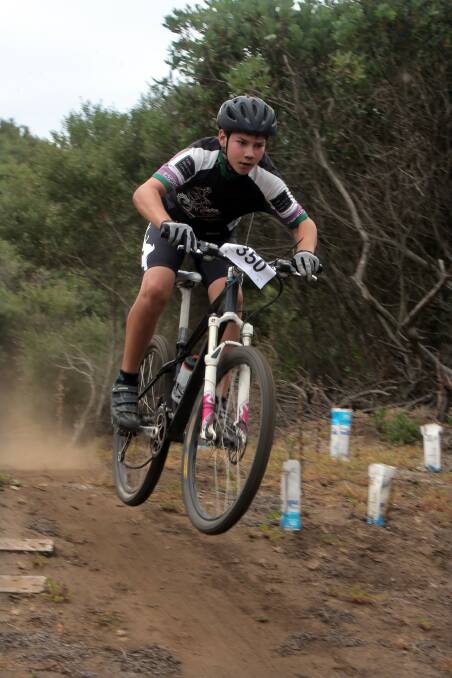 Jeremy Sagnol matches speed with control on a downhill section of the Thunder Point 180 in Warrnambool.