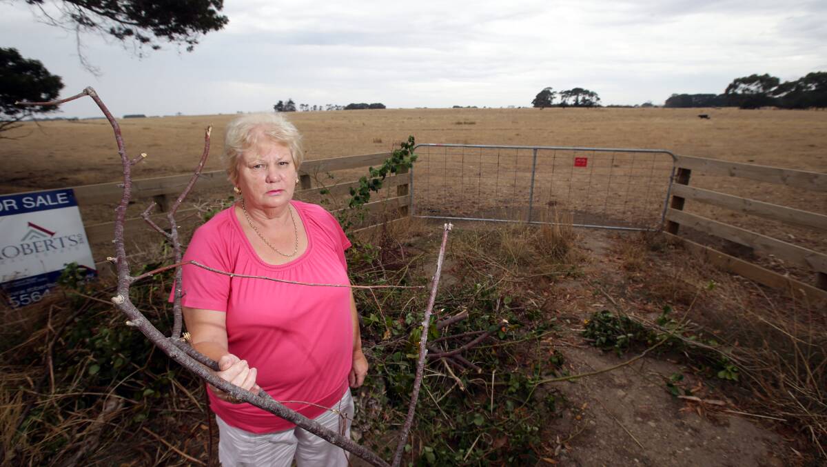 Wiggs Lane resident Glenys Fleming is angry about rubbish being dumped along the roadside and blocking her gateway. 